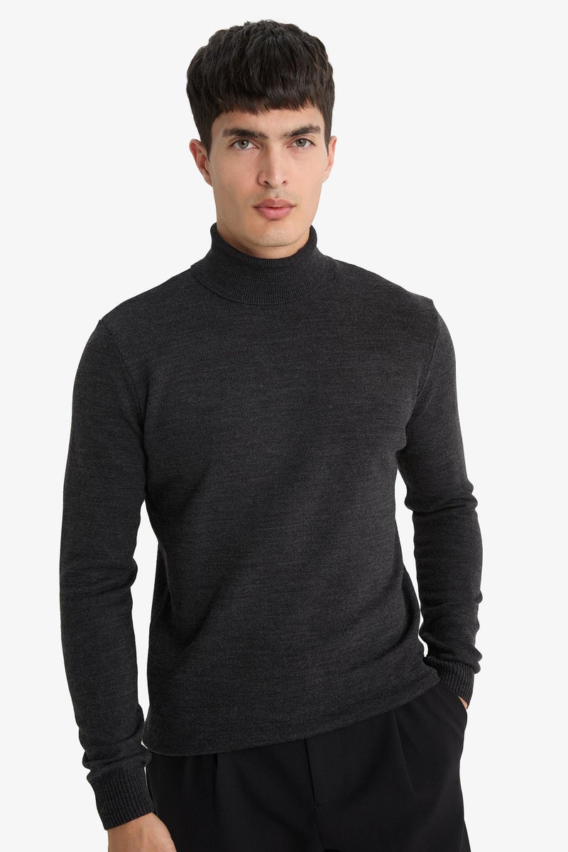DeFacto Grey Man Slim Fit Turtleneck Knitwear Pullover Casual - Image 4